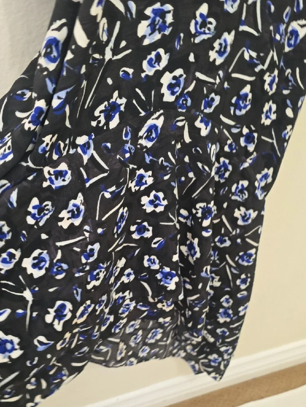 Tory Burch Black Midi Dress with Blue & White Abstract Print M